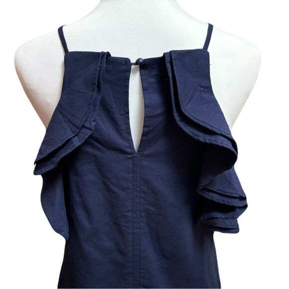 Ebby and I Lux Linen Blend Navy Blue Sleeveless Dress | NWT | Sz. M | Ruffles - Picture 7 of 11